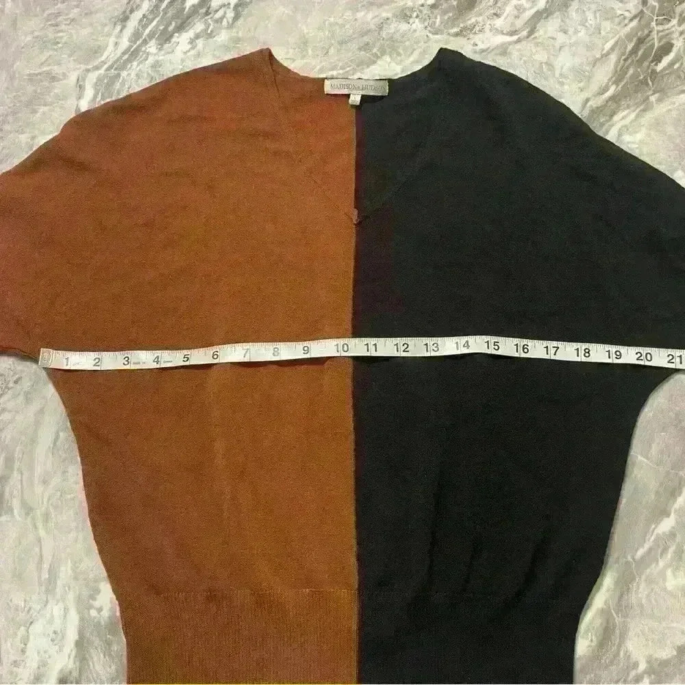 Madison + Hudson Thin V-Neck Colorblock Brown Black Dolman Sleeve Sweater Large - Picture 5 of 9